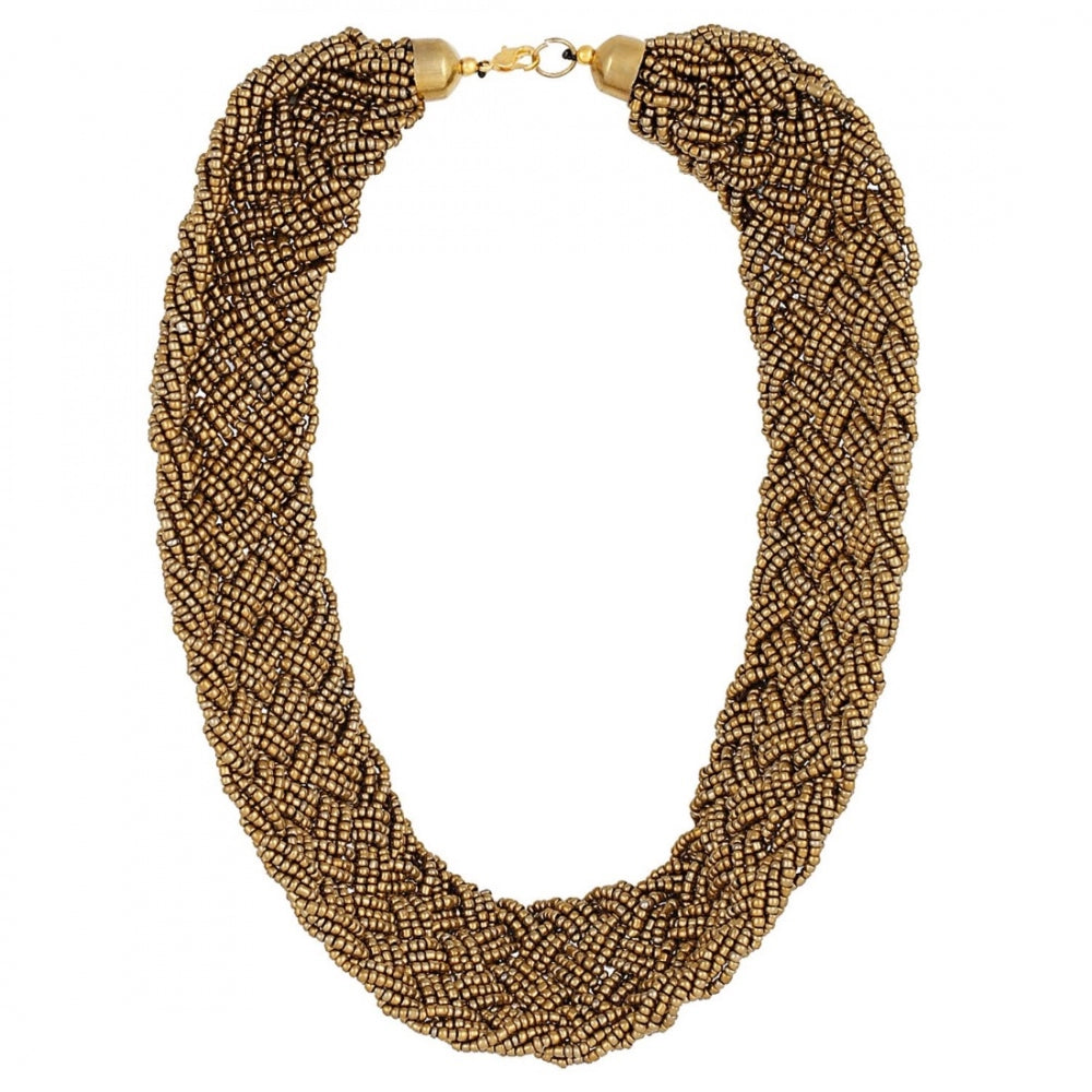 Fashion Designer Golden Beads Necklace (Color: Golden)