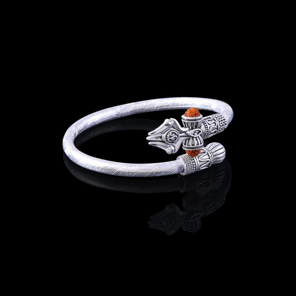 Fashion Rudraksha Shiv Om Trishul Damroo Designer Silver Plated Kada Bracelet (Color: Silver)