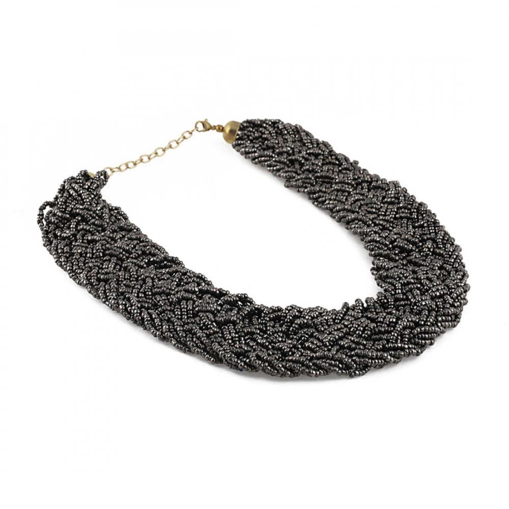 Fashion Stylish Braid Beads Handmade Metallic Grey Fashion Necklace (Color: Grey)