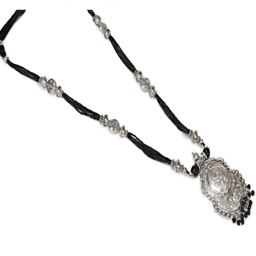 Fashion German Silver Oxidized Handmade Dori Thread Durga Ma Charm Pendant Necklace (Color: Silver)