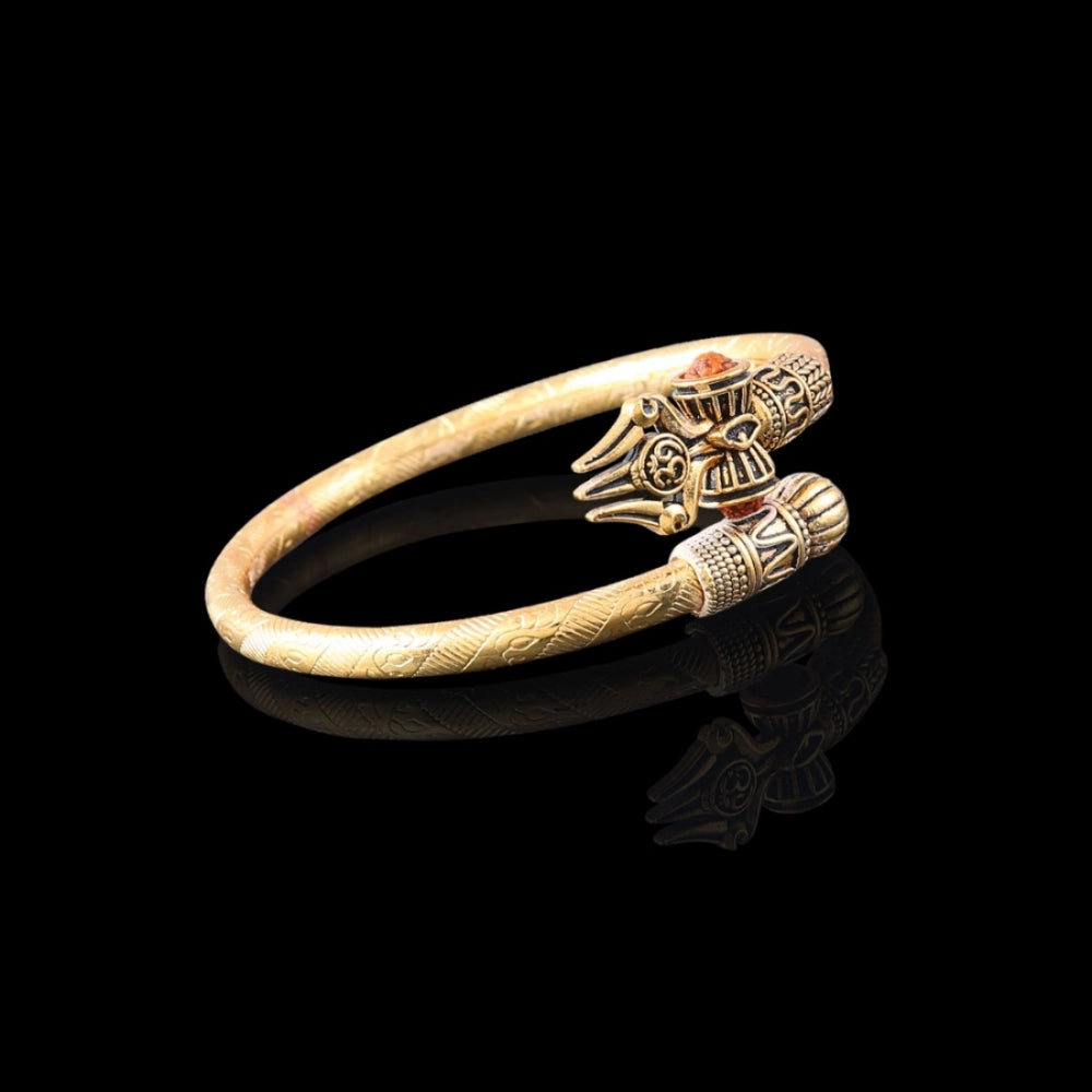 Fashion Om Trishul Damroo Designer Gold Plated Kada Bracelet (Color: Gold)