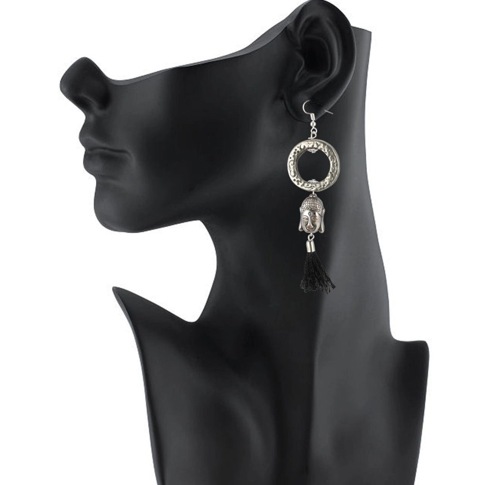 Amfyn Women's Oxidized Silver plated Buddha Style Earring (Color: Black)