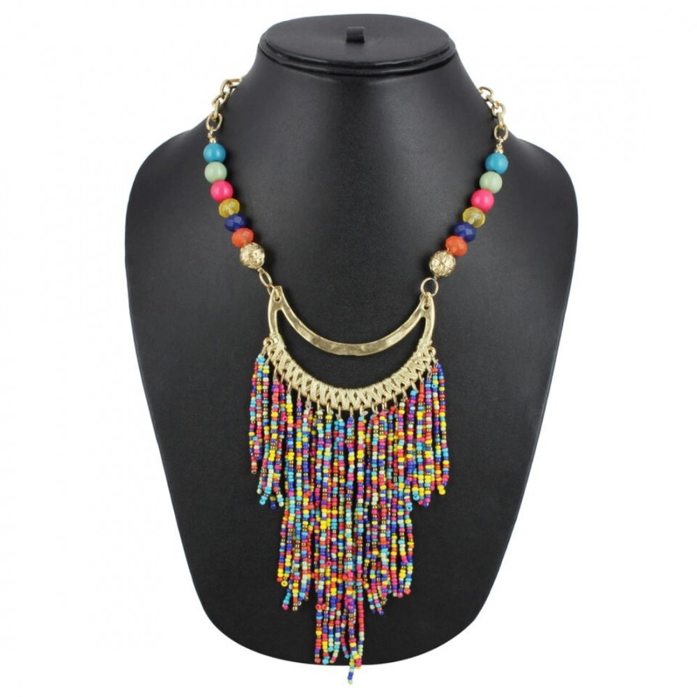 Fashion Women's High Finished Designer Hanging Party Wear Beads Necklace (Color: Multi Color)