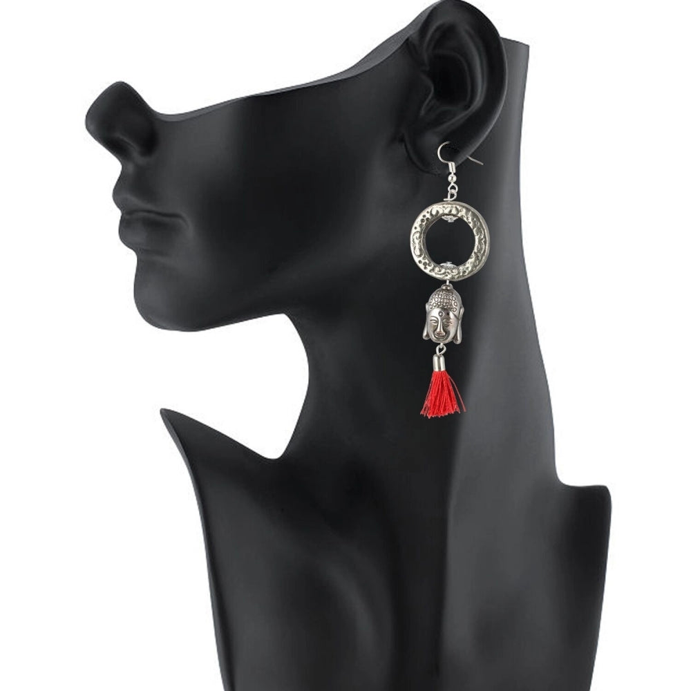 Fashion Women's Oxidized Silver plated Tassel Fashion Earring (Color: Red)