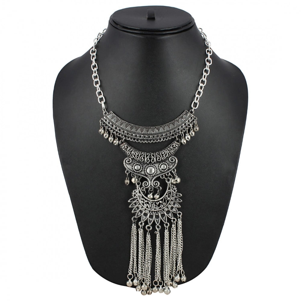 Fashion Women's Antique Tribal Oxidized Boho Afgani Silver Necklace (Color: Silver)