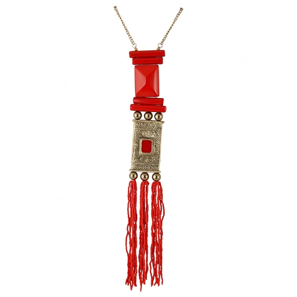 Fashion Women's Red and Golden Designer Tibetan Style Beads Necklace (Color: Red)