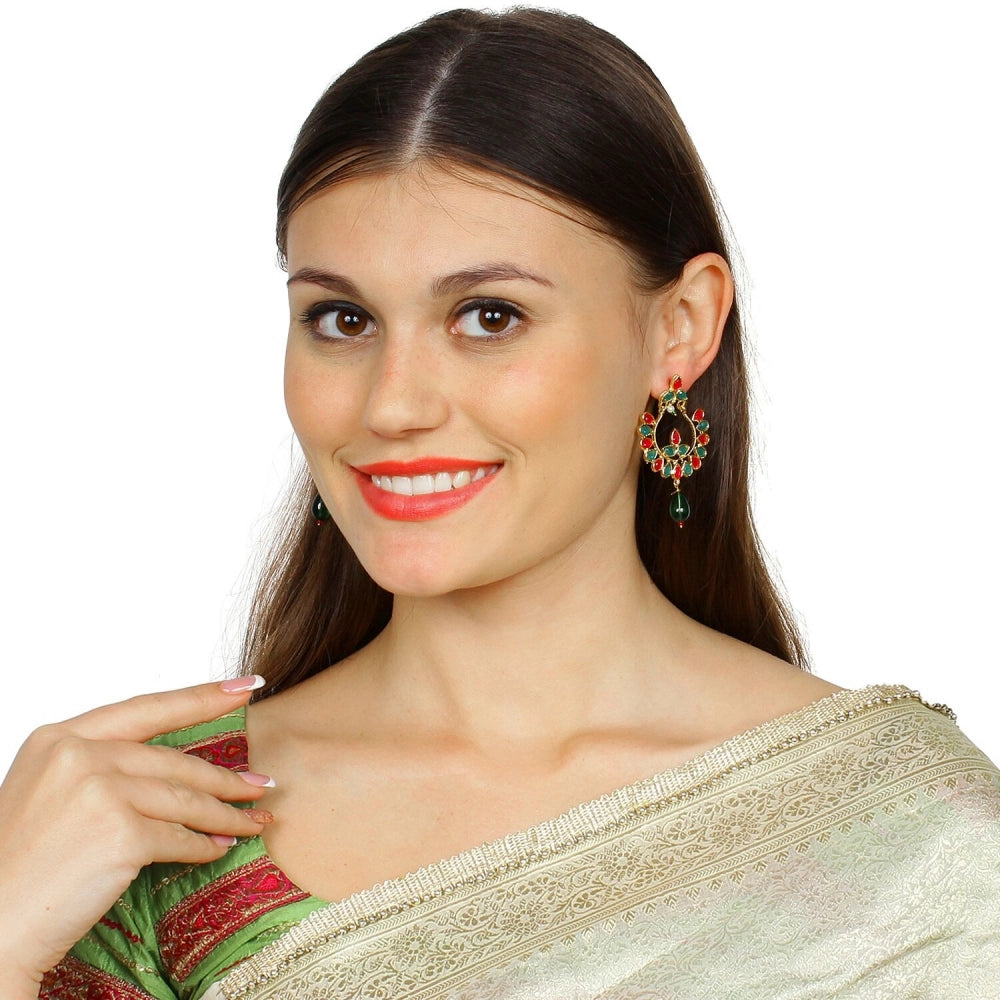 Fashion Women's Onyx Stone, Gold plated Hook Dangler Hanging Fashion Earring (Color: Multi Color)