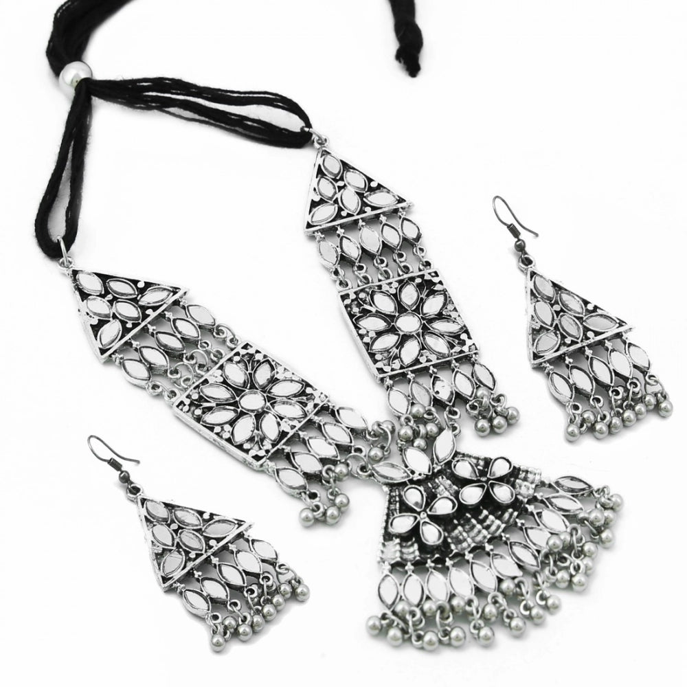 Fashion Jewellery Antique Oxidised Silver Plated Tribal Jewellery Necklace Earring Set For Women
