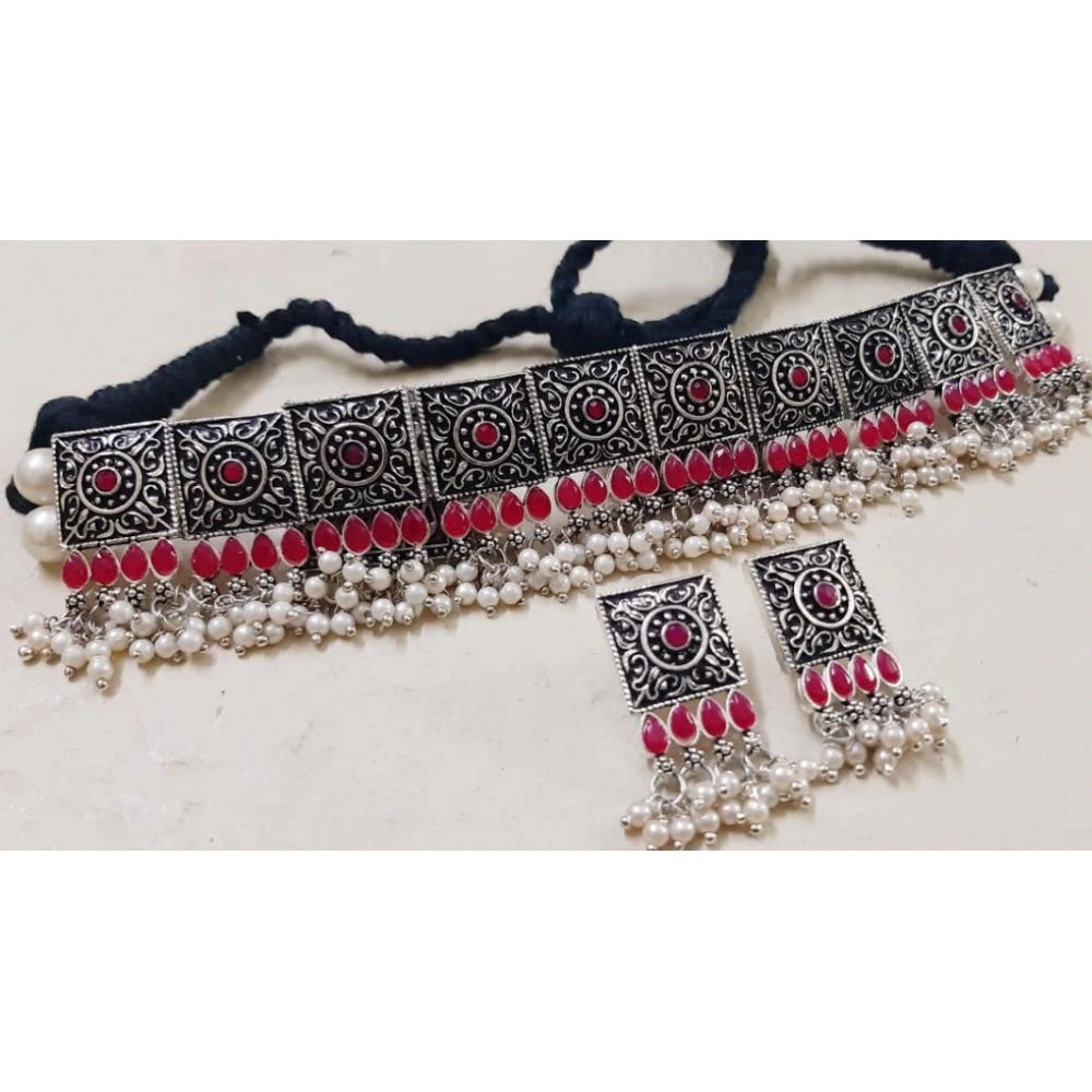 Fashion Jewellery Antique Silver Stone Work Handcrafted Oxidised Necklace Set For Women