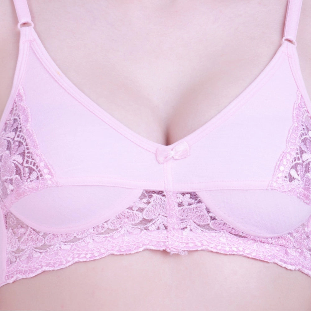 Amfyn Women's Cotton Bra And Panty Set (Material: Cotton (Color: Light Pink)
