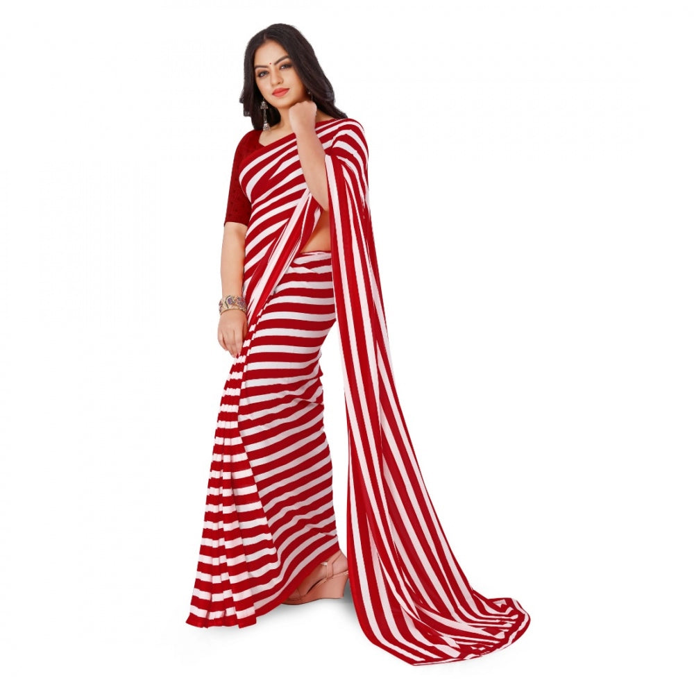 Amfyn Women's Faux Georgette Saree With Blouse (Red, 5-6Mtrs)