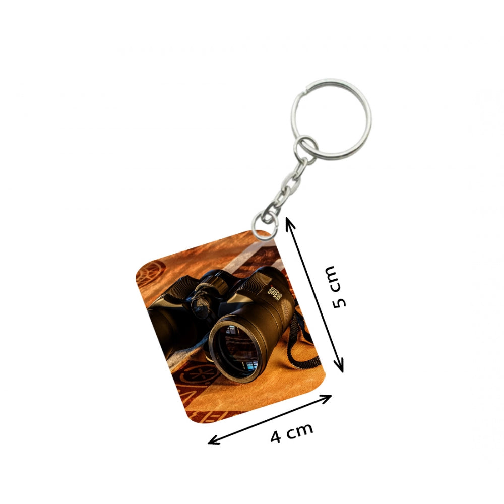 Amfyn Pack Of 3_ Binoculars One Side Printed Rectangle Designer Keychain (Black)