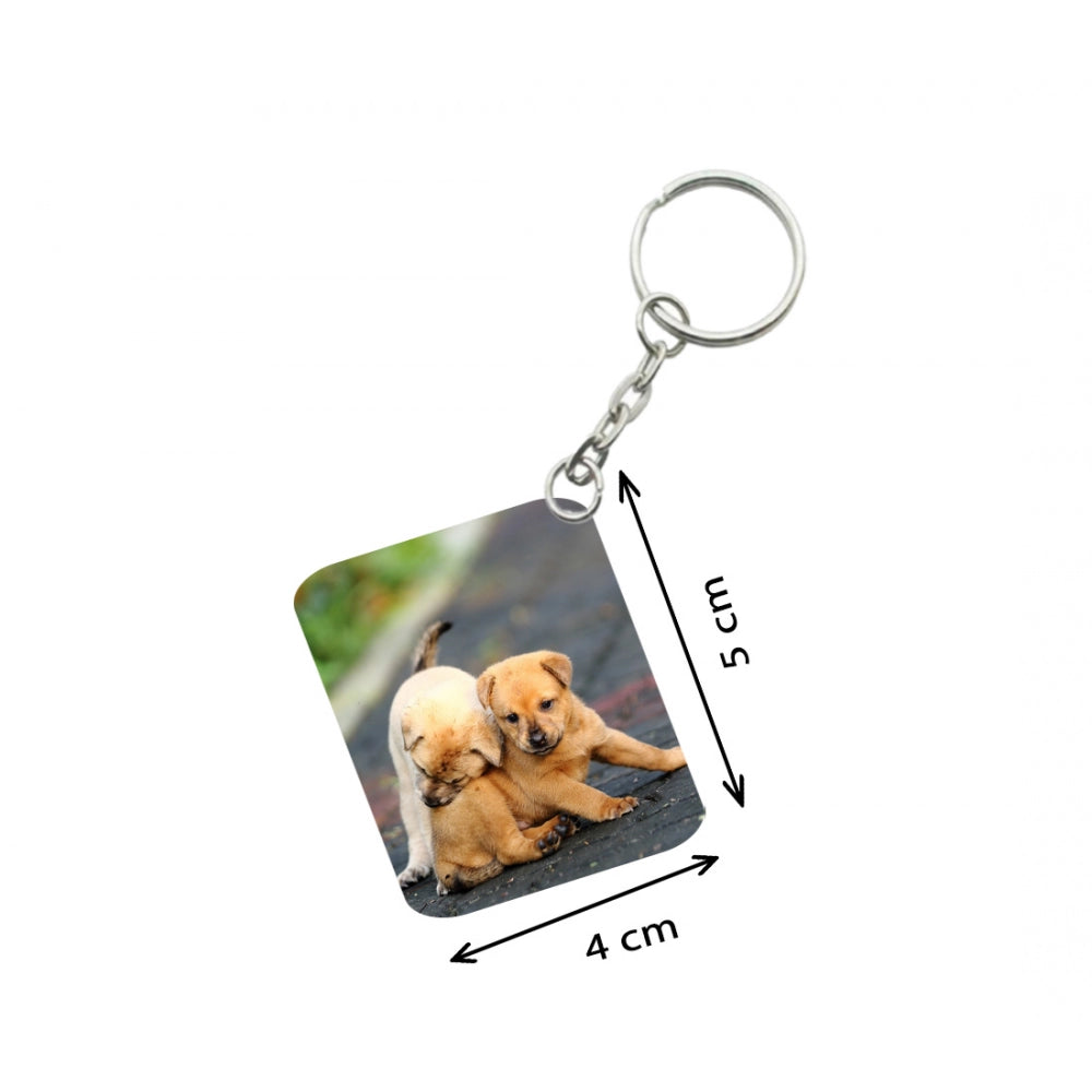 Amfyn Pack Of 3_ Dogs Love One Side Printed Rectangle Designer Keychain (Brown)