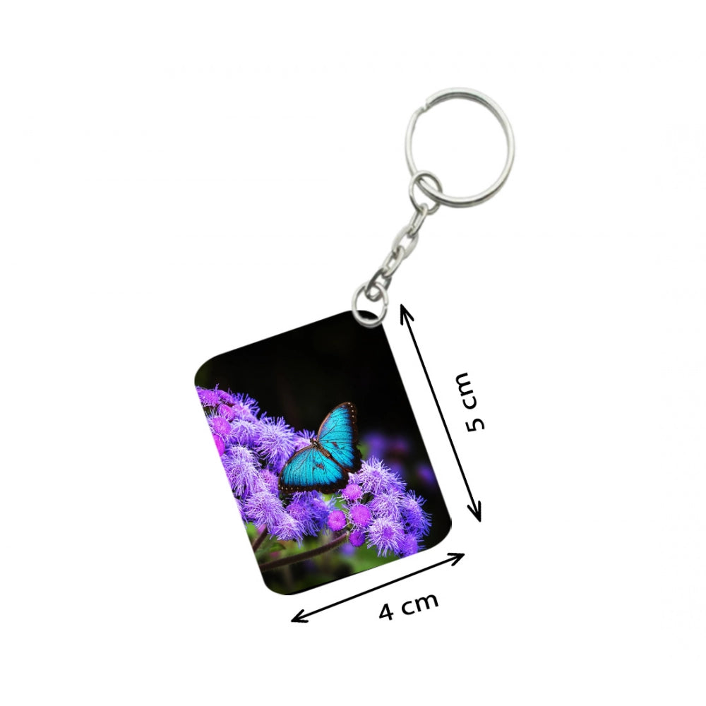 Amfyn Pack Of 3_ Light Blue Butterfly One Side Printed Rectangle Designer Keychain (Light Blue)