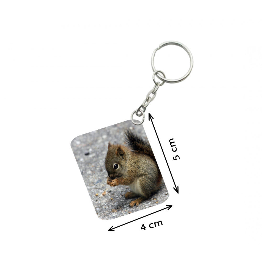 Amfyn Pack Of 3_ Squirrel One Side Printed Rectangle Designer Keychain (Brown)