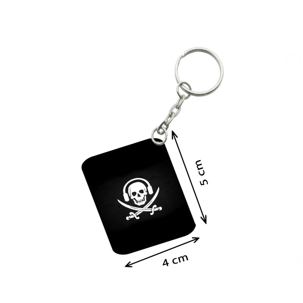 Amfyn Pack Of 3_ Skull Symbols One Side Printed Rectangle Designer Keychain (Black)