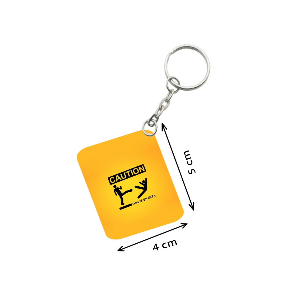 Amfyn Pack Of 3_ Caution One Side Printed Rectangle Designer Keychain (Orange)