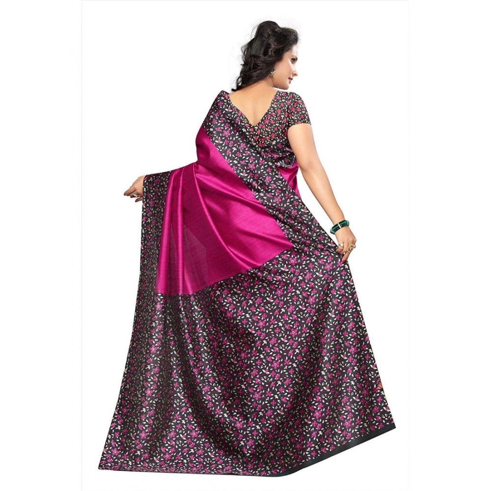 Amfyn Women's Art Silk Saree With Blouse (Pink, 5-6mtrs)