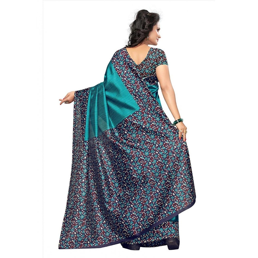 Amfyn Women's Art Silk Saree With Blouse (Turquoise, 5-6mtrs)