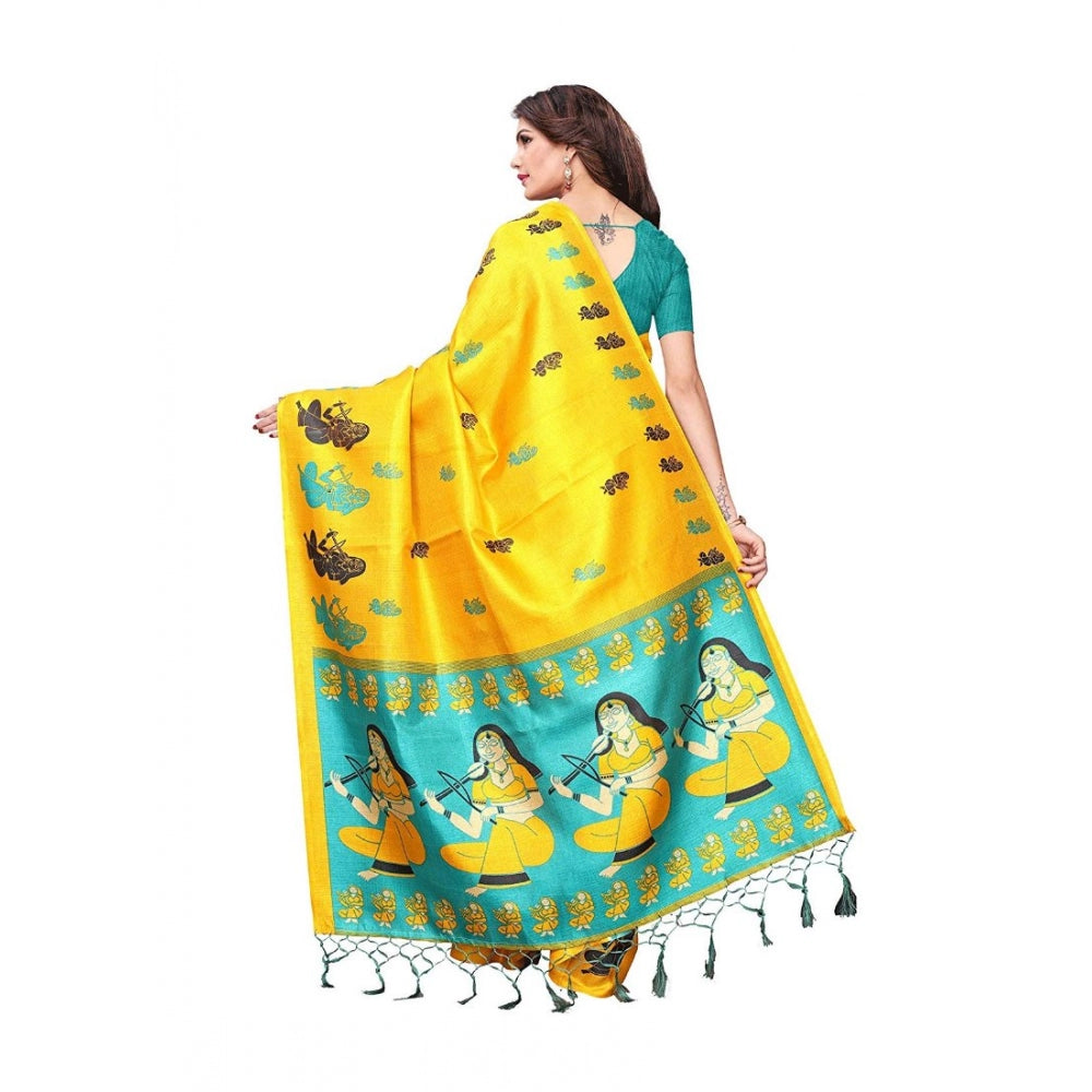 Amfyn Women's Khadi Silk Saree With Blouse (Yellow, 5-6mtrs)