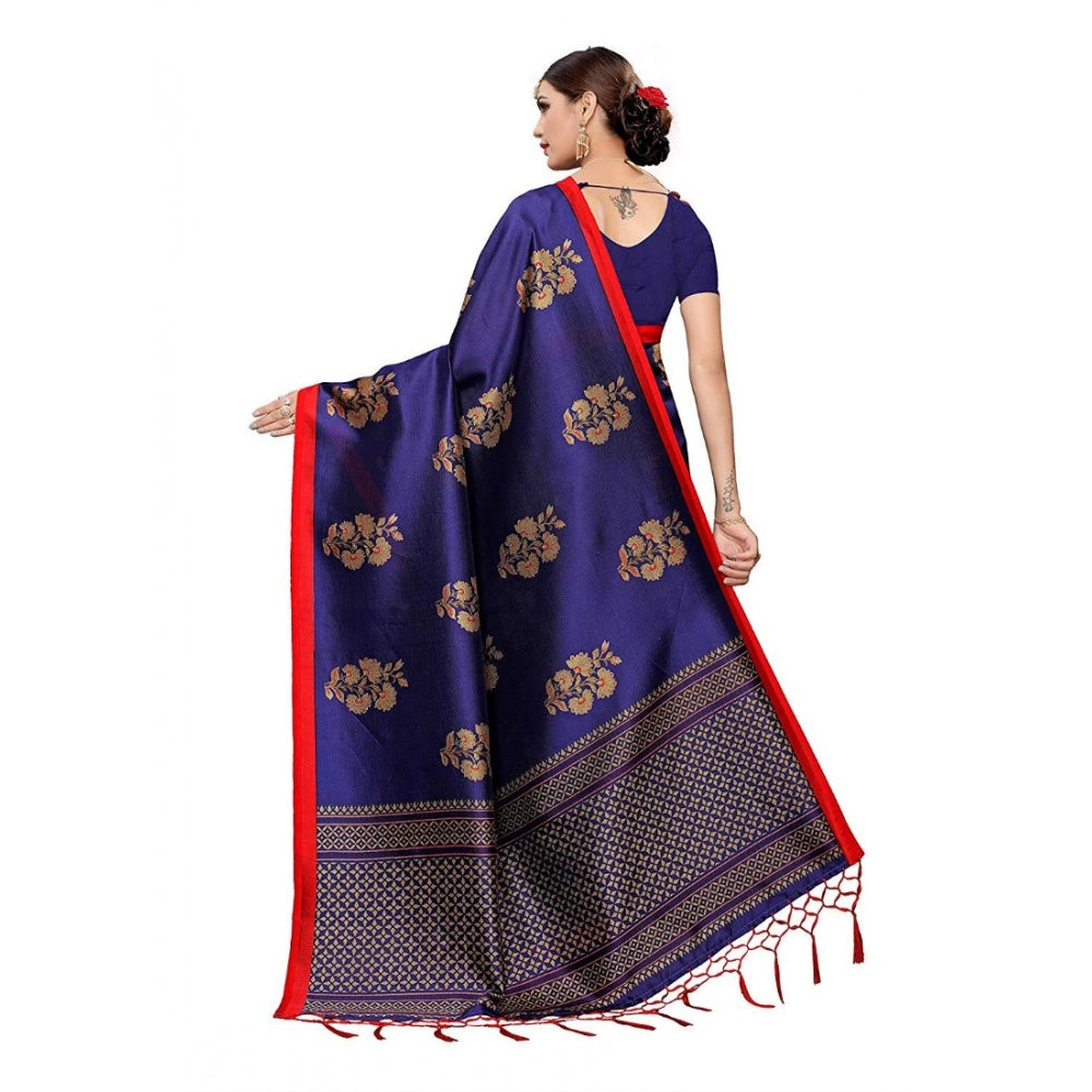 Amfyn Women's Art Silk Saree With Blouse (Blue, 5-6mtrs)