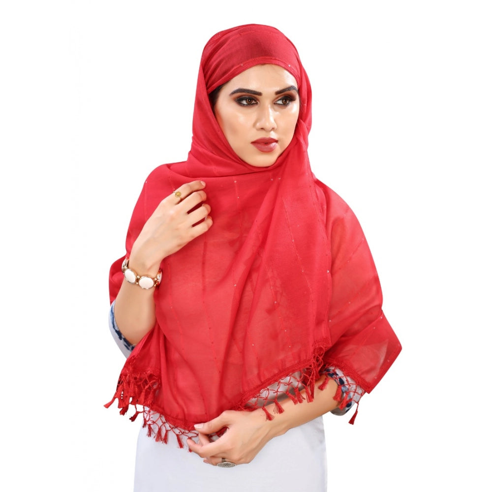 Amfyn Women's Cotton Silk Strips Printed Dupatta (Red, Length:2-2.4 mtr)