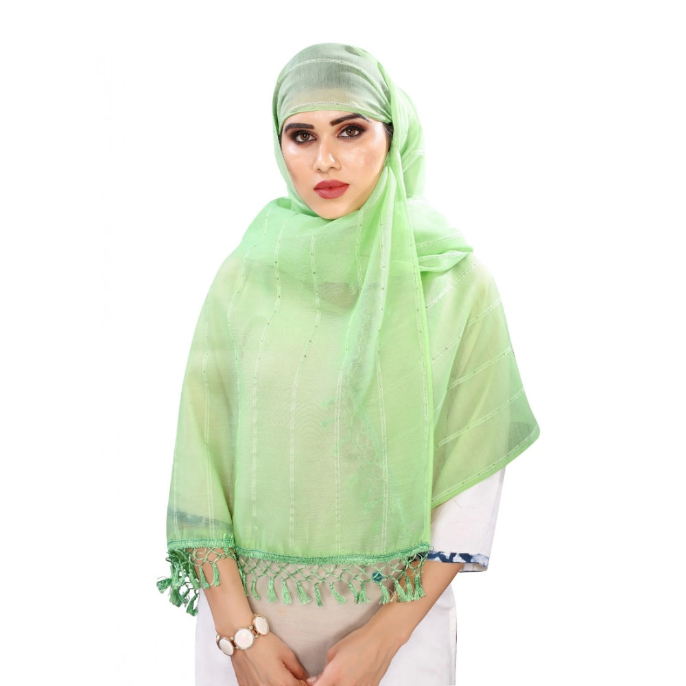 Amfyn Women's Cotton Silk Strips Printed Dupatta (Parrot Green, Length:2-2.4 mtr)