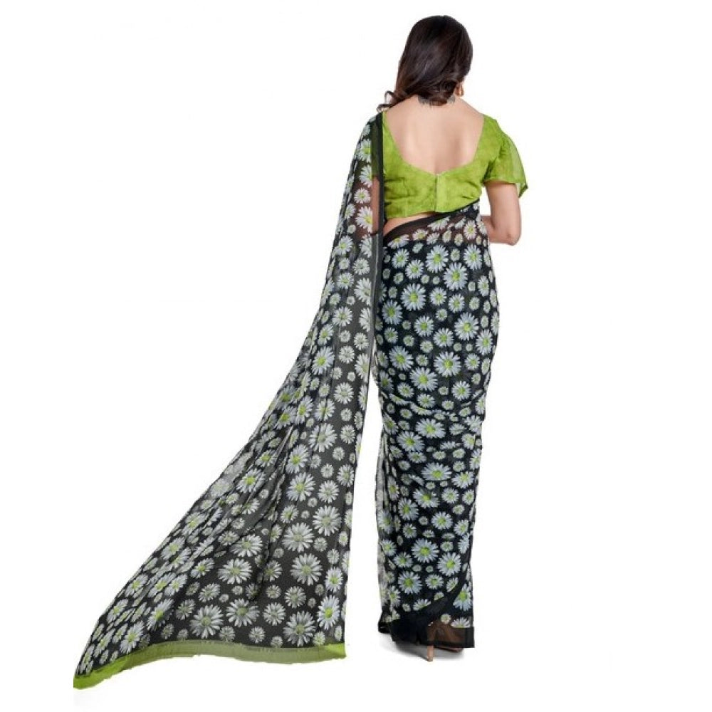 Amfyn Women's Georgette Saree With Blouse (Green, 5-6mtrs)