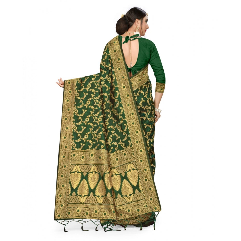 Amfyn Women's Banarasi Silk Saree With Blouse (Green, 5-6Mtrs)