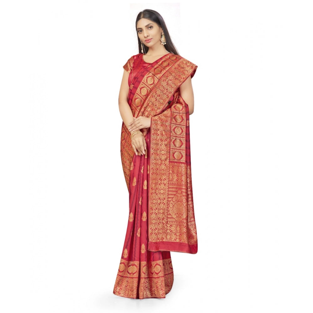 Amfyn Women's Banarasi Silk Saree With Blouse (Peach, 5-6Mtrs)
