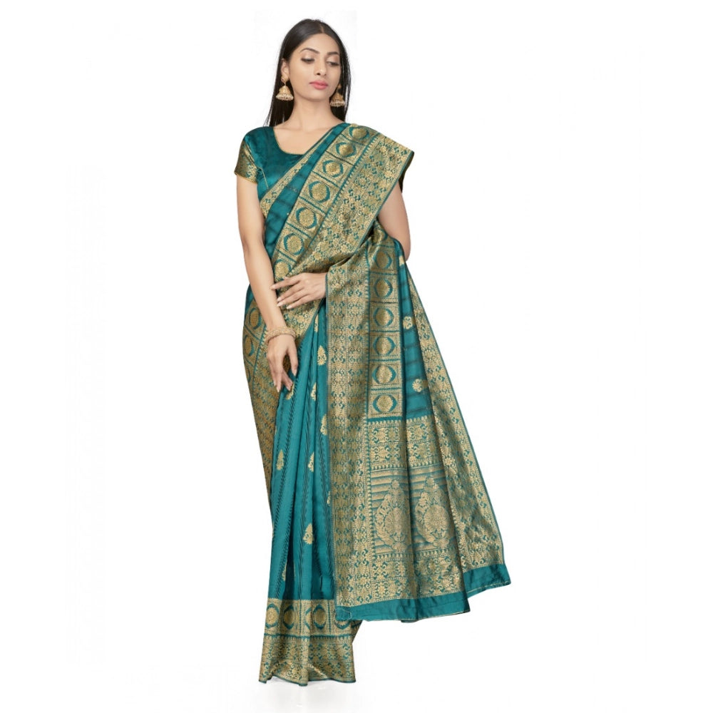 Amfyn Women's Banarasi Silk Saree With Blouse (Peach, 5-6Mtrs)