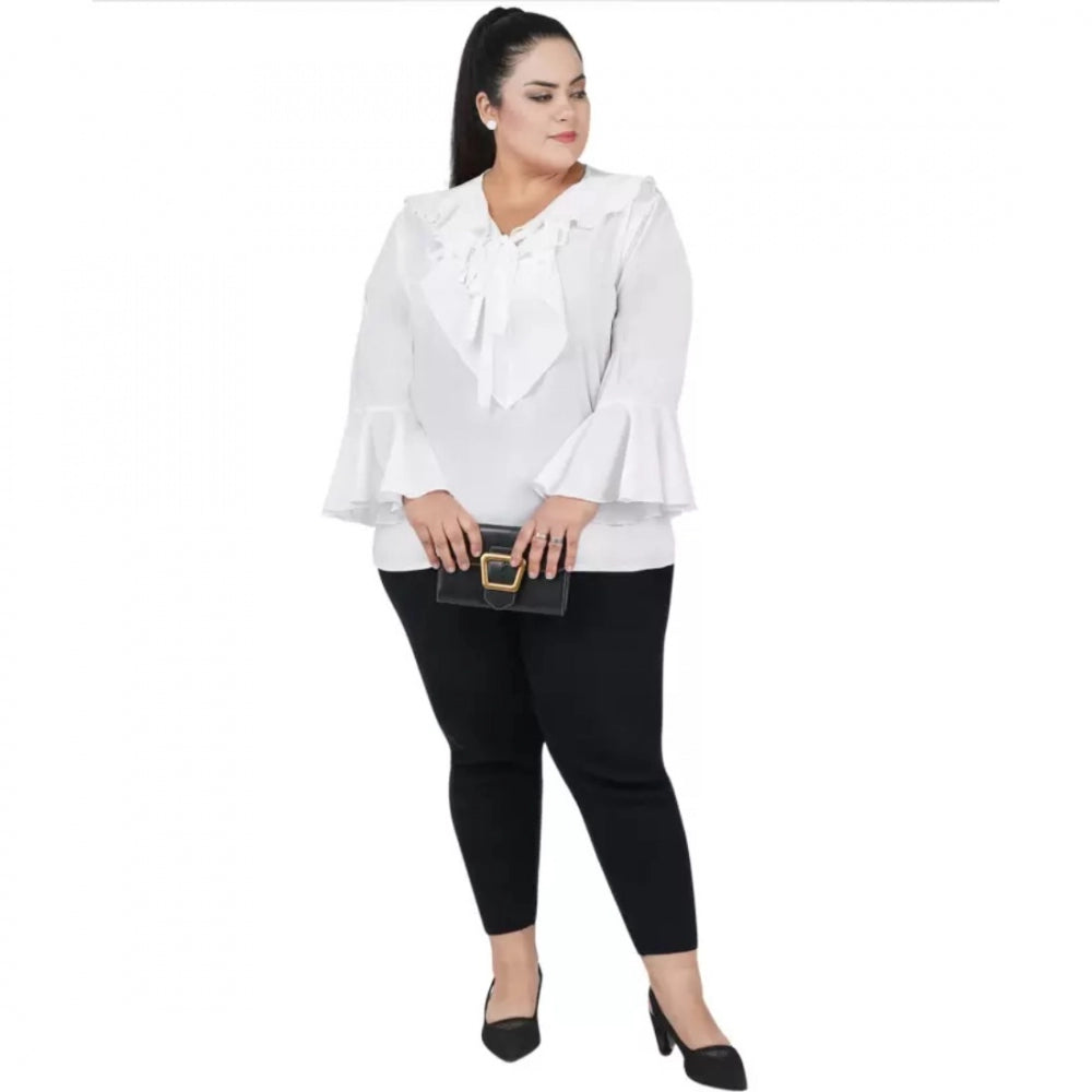 Amfyn Women's Casual Bell Sleeve Solid White Top (Color:White, Material:Georgette)