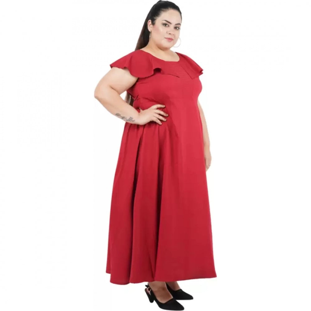 Amfyn Women's Fit And Flare Maroon Dress (Color:Maroon, Material:Polyester)