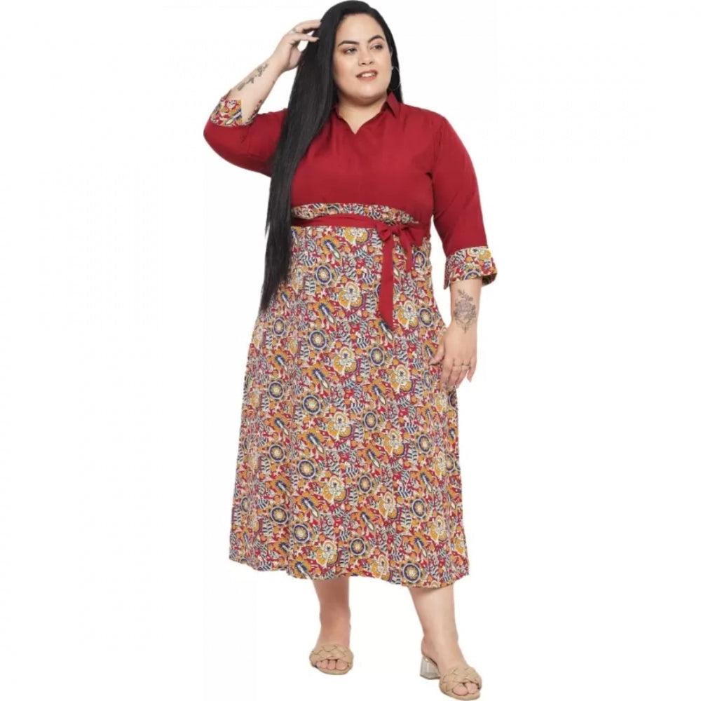 Amfyn Women's Fit And Flare Maroon Dress (Color:Maroon, Material:Polyester)