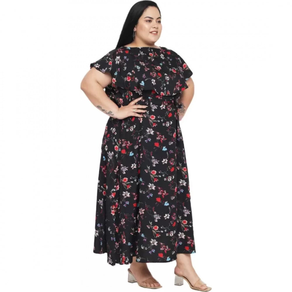 Amfyn Women's Fit And Flare Black Dress (Color:Black, Material:Polyester)