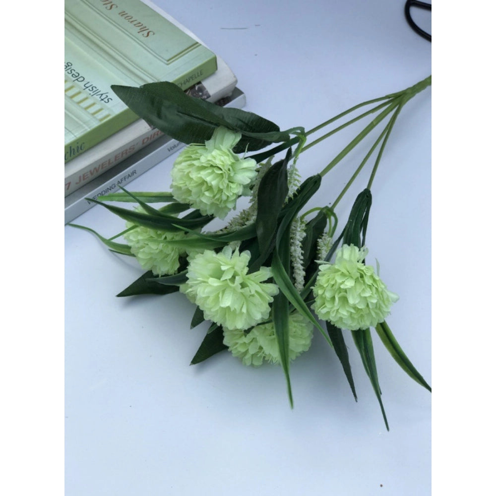 Amfyn Artificial Flowers Bunch Bouquet Of 6 Chrysanthemum Flowers For Home Decoration (Green, Material:Silk, Polyester)