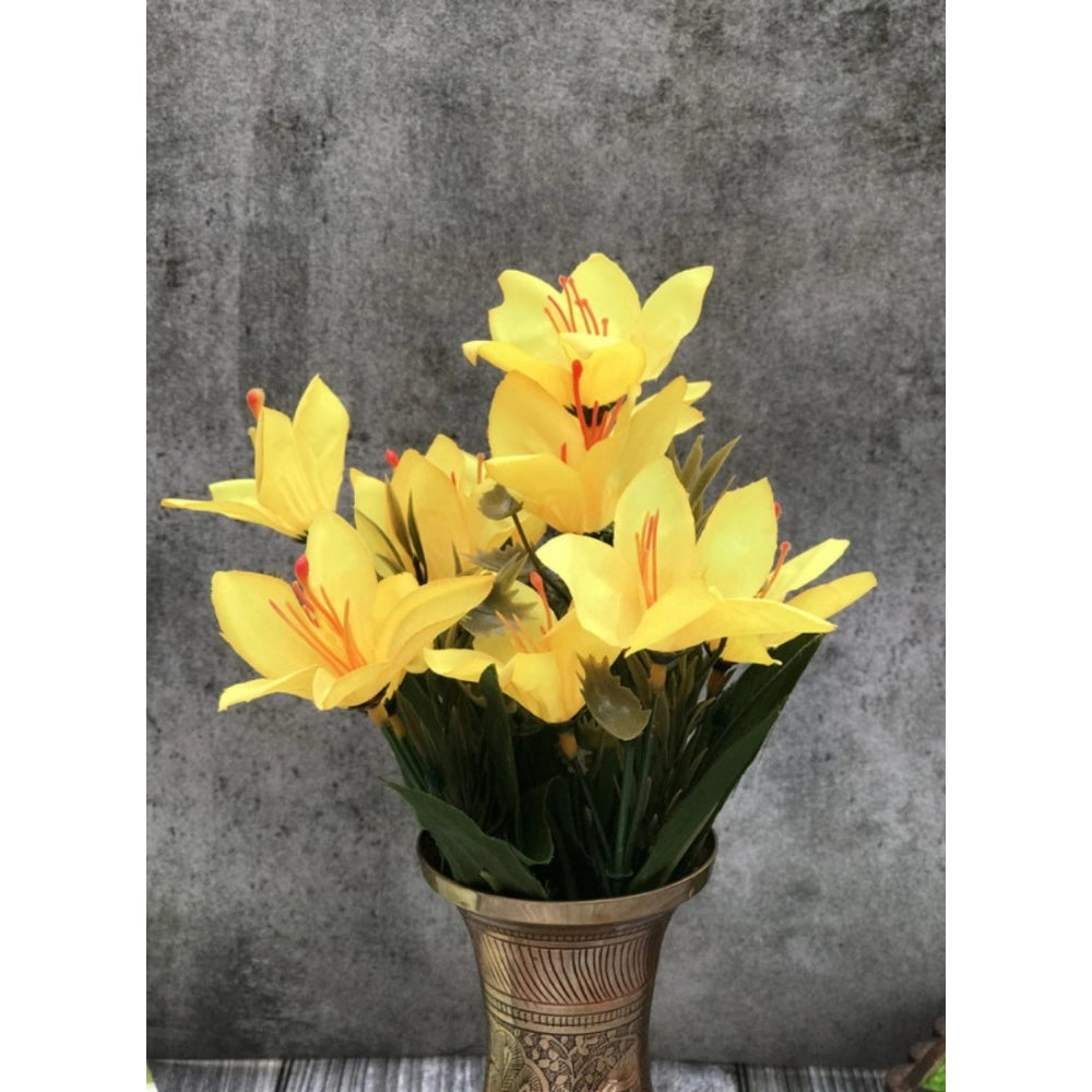 Amfyn Artificial Flowers Bunch Bouquet Oflily Flowers For Home Decoration (Yellow, Material:Silk, Polyester)