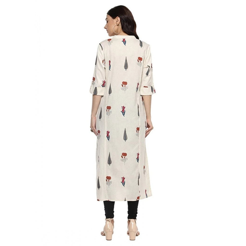 Amfyn Women's Khadi Printed A Line Kurti (Off White, Khadi)