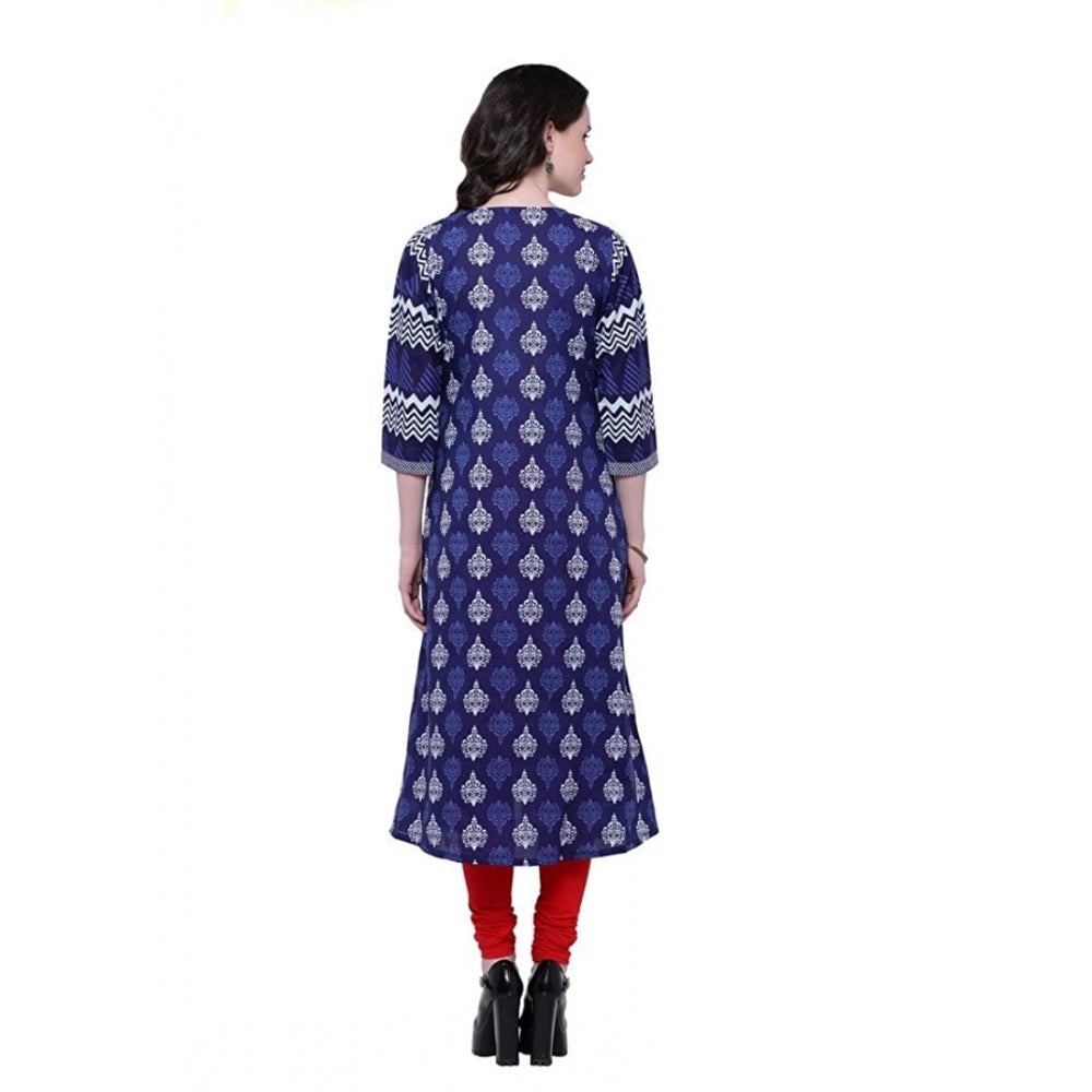 Amfyn Women's Cotton Printed Long Kurti (Blue, Red, Cotton)