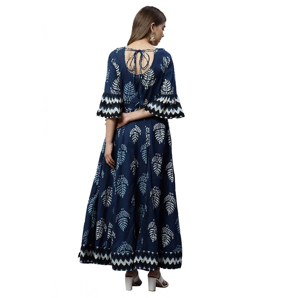 Amfyn Women's Cotton Printed Regular Kurti (Blue, Cotton )