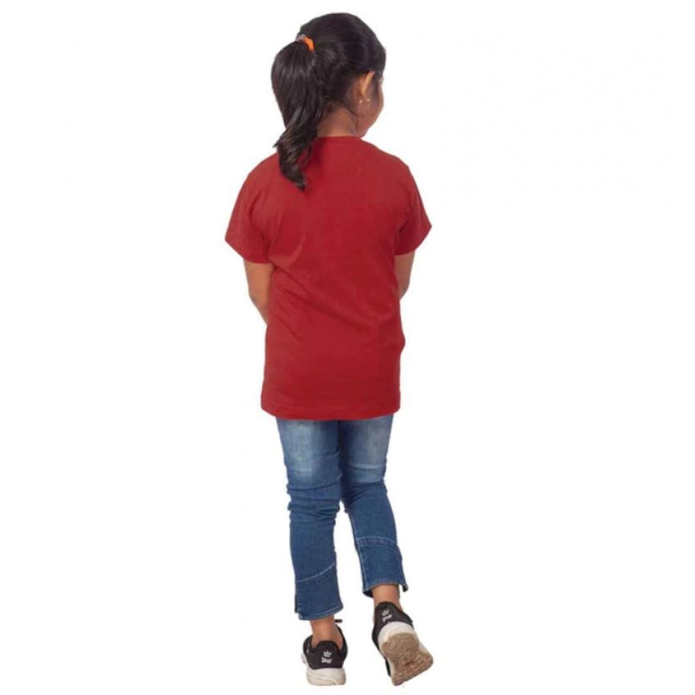 Amfyn Girls Cotton Snow Board Half Sleeve TShirt (Maroon)