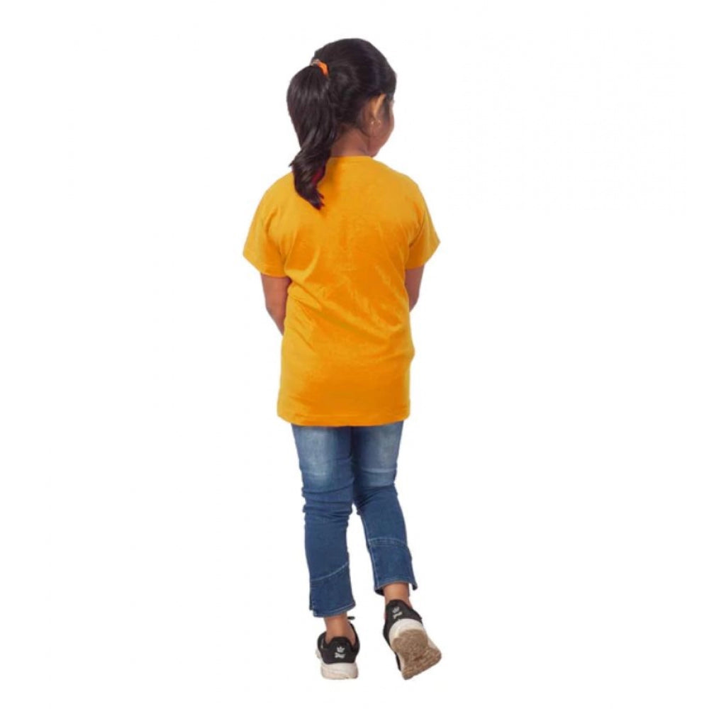 Amfyn Girls Cotton Panda Glass Half Sleeve TShirt (Mustard)