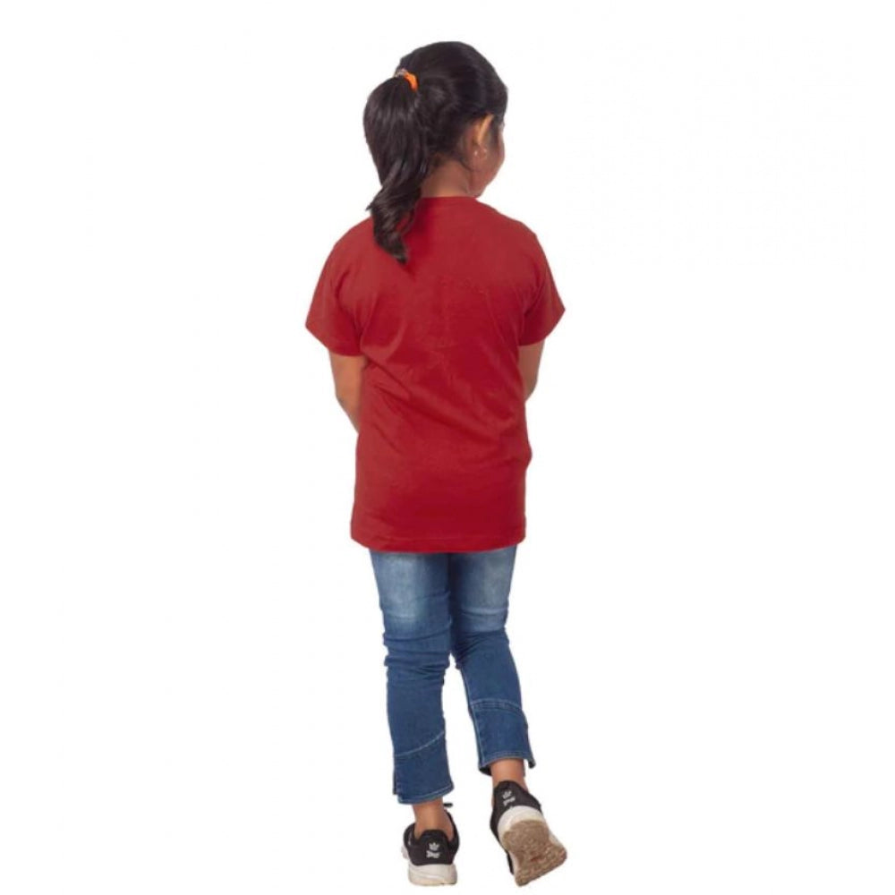 Amfyn Girls Cotton Panda Glass Half Sleeve TShirt (Maroon)