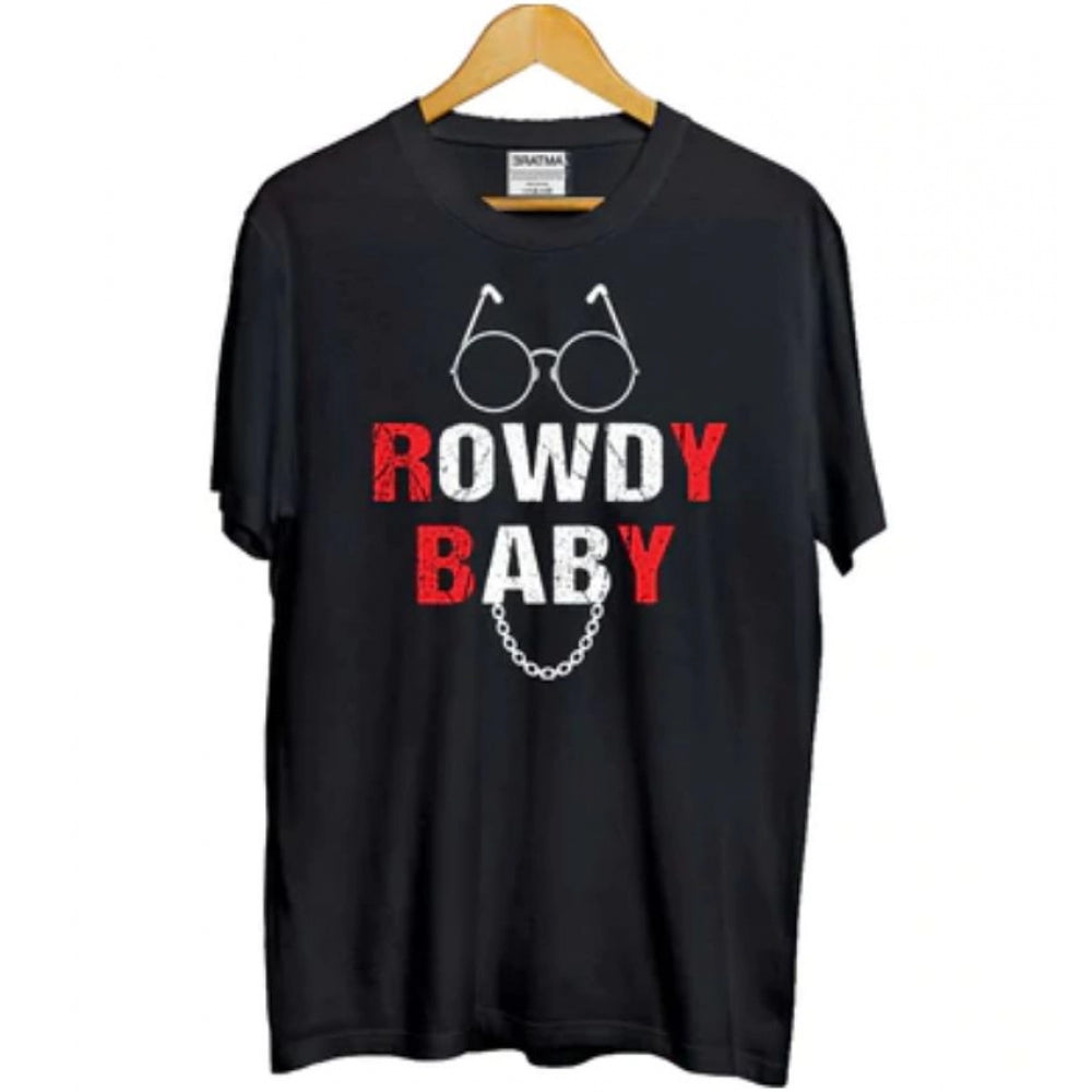 Amfyn Girls Cotton Rowdy Baby Half Sleeve TShirt (Black)