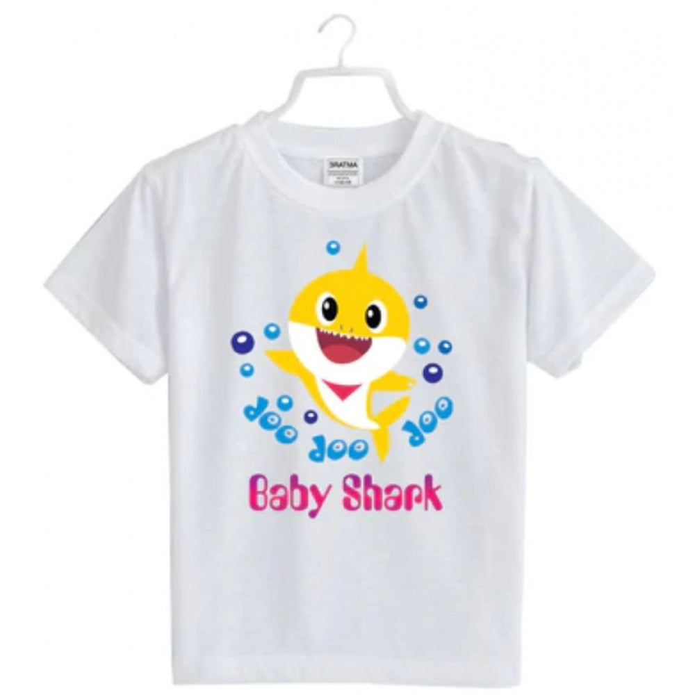 Amfyn Girls Cotton Baby Shark Half Sleeve TShirt (White)