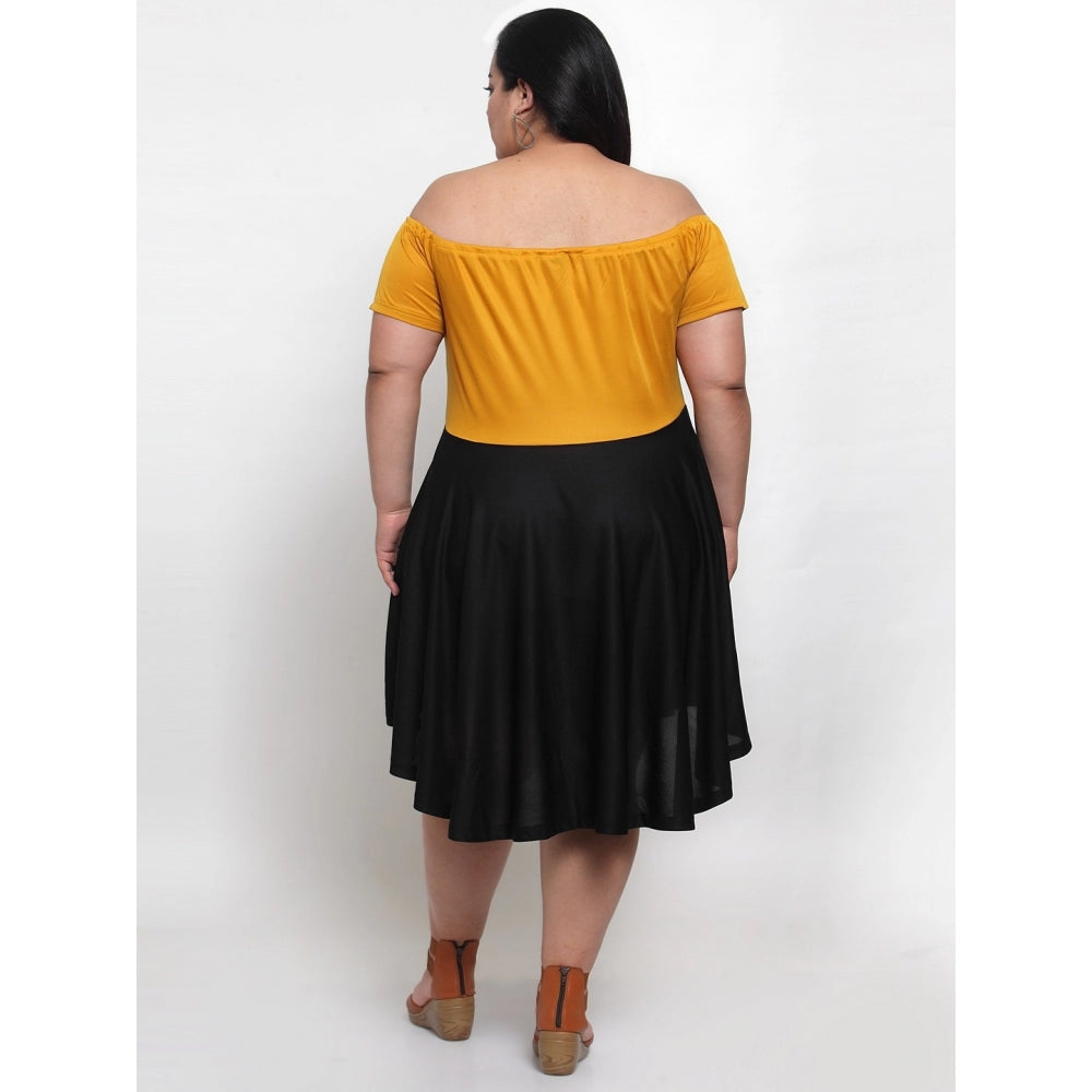 Amfyn Women's Hojri Solid Knee Length Fit and Flare Dress (Black)