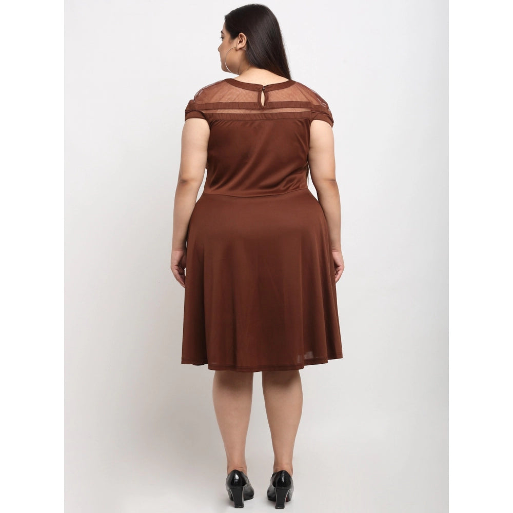 Amfyn Women's Hojri Solid Knee Length Fit and Flare Dress (Brown)