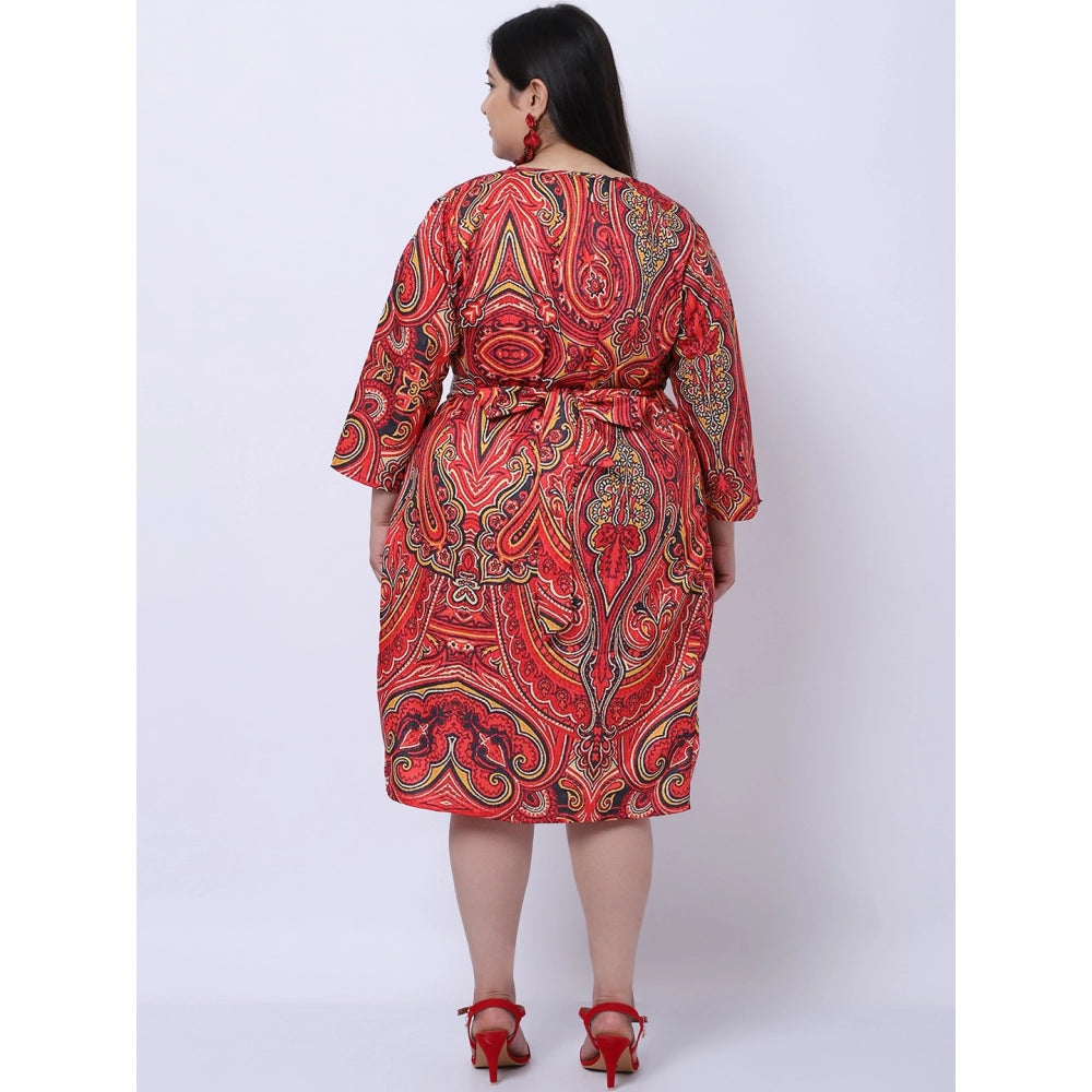 Amfyn Women's Crepe Printed Knee Length Fit and Flare Dress (Multicolor)