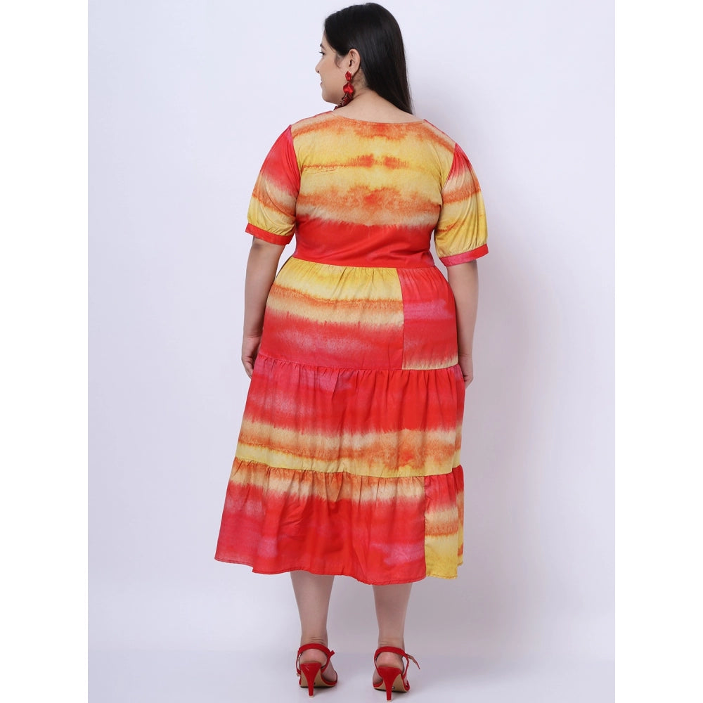 Amfyn Women's Crepe Printed Knee Length Fit and Flare Dress (Multicolor)