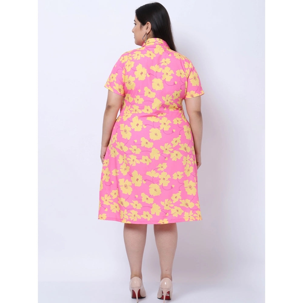 Amfyn Women's Crepe Printed Knee Length Fit and Flare Dress (Multicolor)